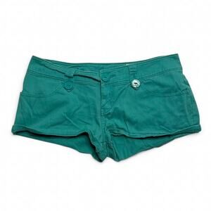 Lost Y2K Early 2000s Low Rise Micro Teal Blue Mini Cotton denim shorts size M